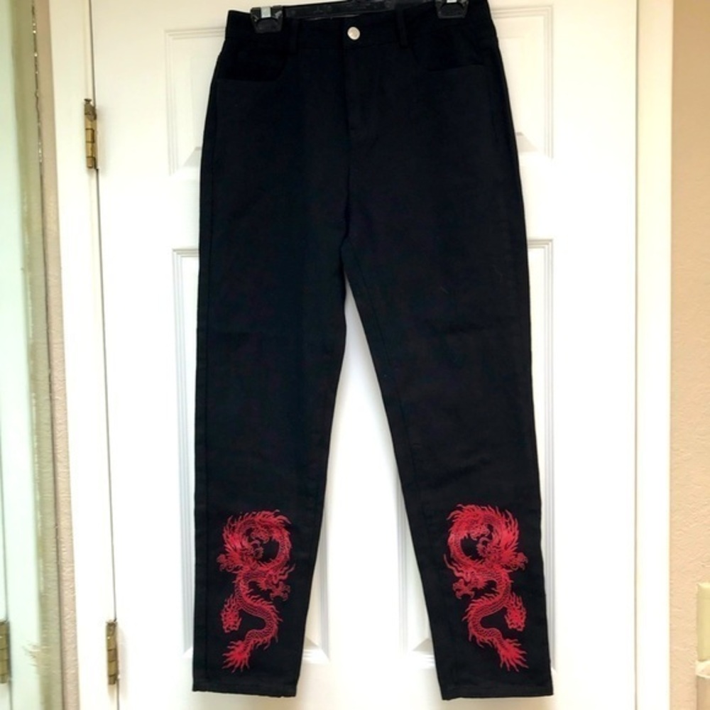 Adika Black Denim with Red Dragon Jeans-Size M NWOT